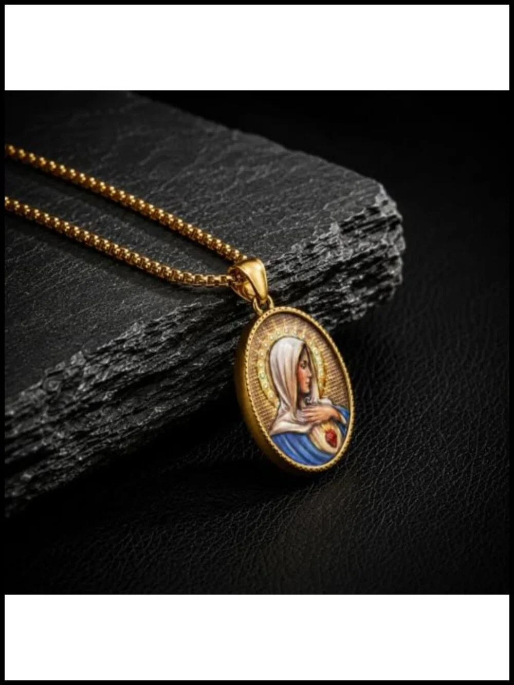 18K Gold Plated Virgin Mary Medal Pendant Necklace Stainless Steel Chain